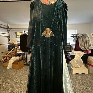 Green and Gold Puff Sleeve Wedding Gown